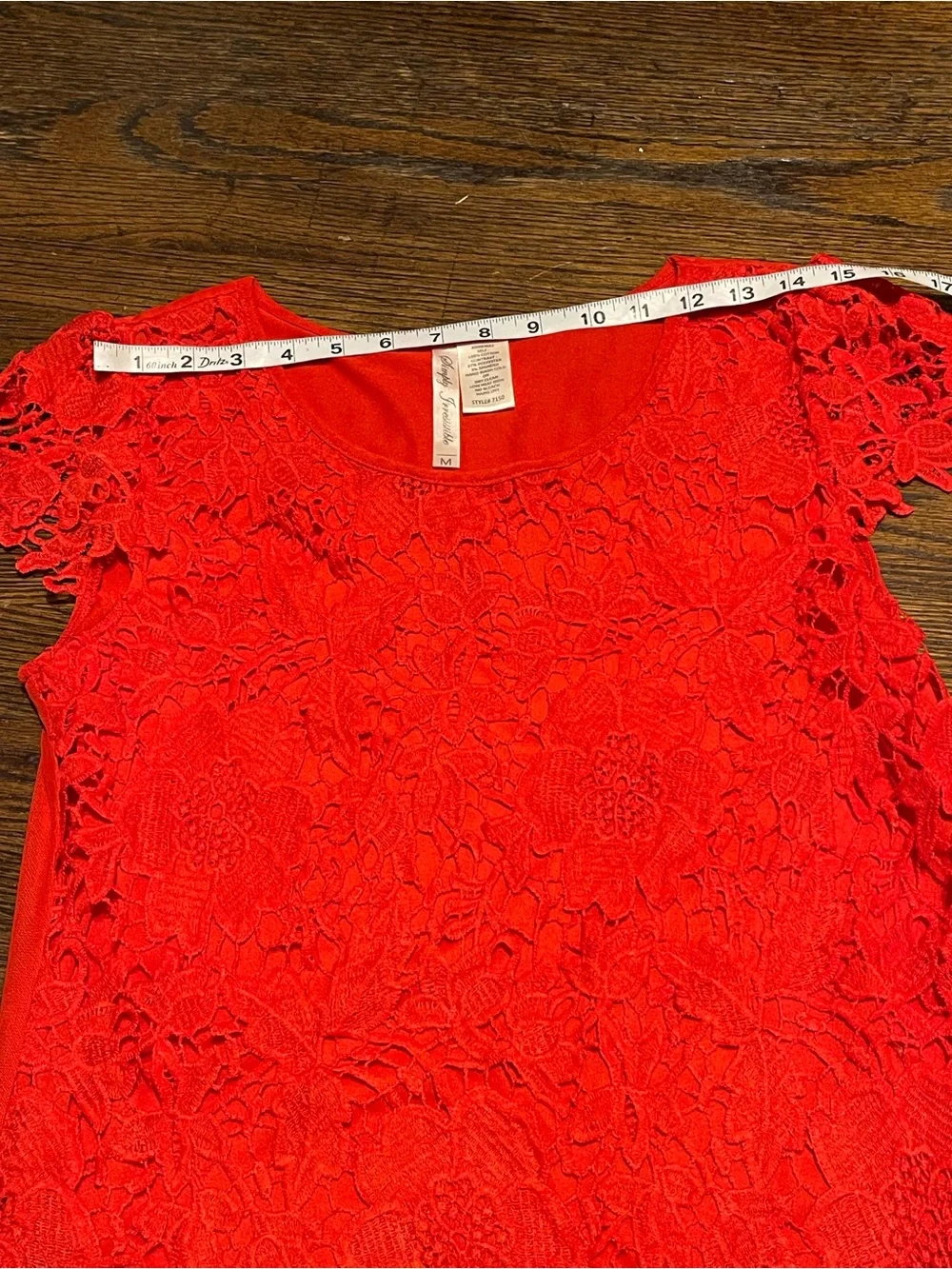 Simply Irresistible Red Lace Short Sleeve Scoop Neck Top size M 100% cotton - Picture 10 of 12